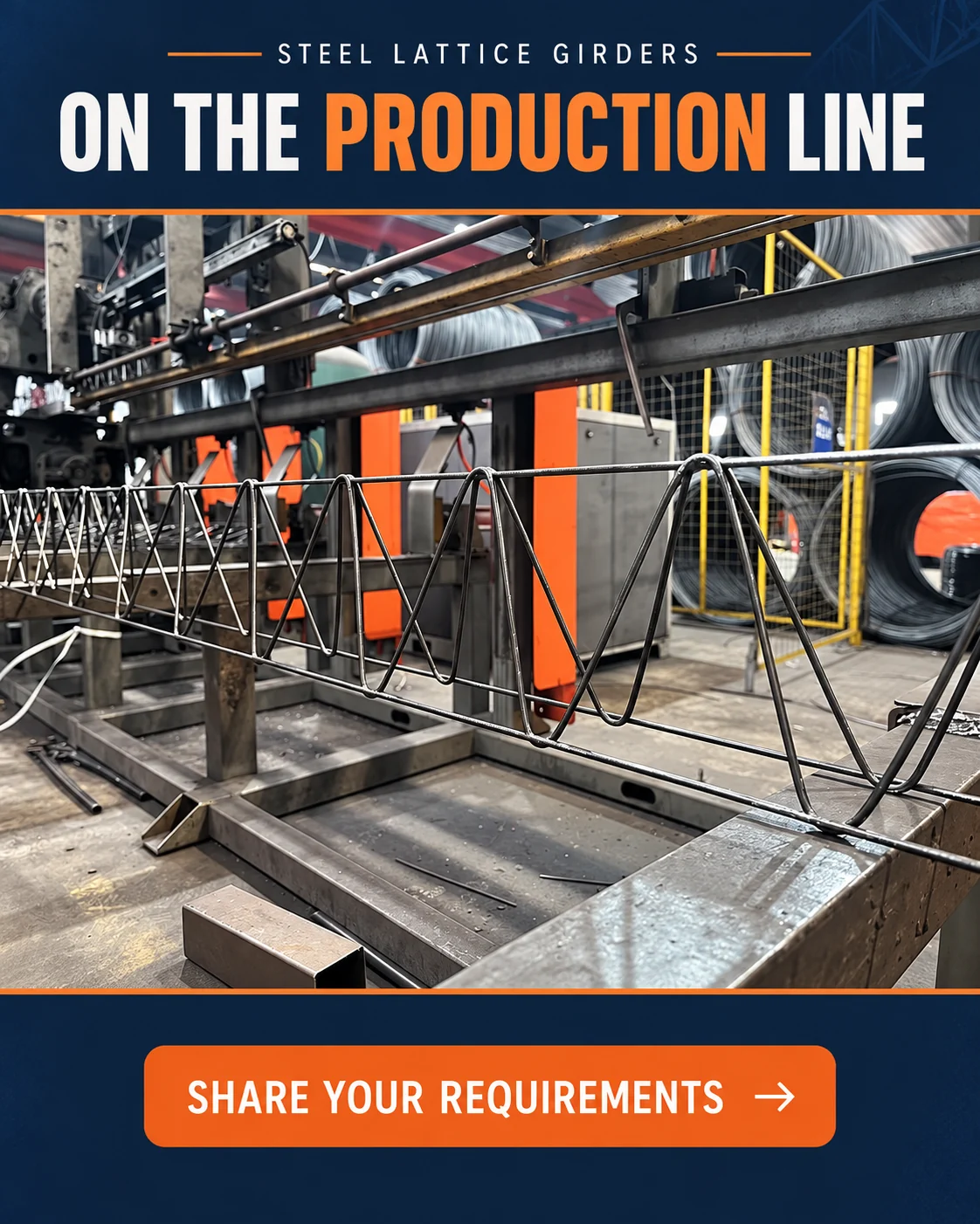 Production line view — steel lattice girders for Israel enquiries