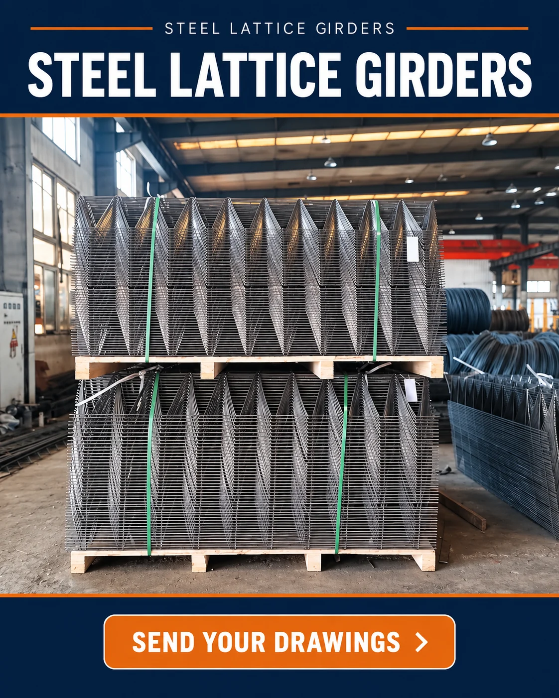 Stacked pallet packs — steel lattice girders for Israel enquiries