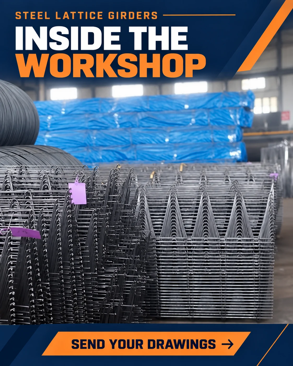 Workshop view — steel lattice girders for Israel enquiries
