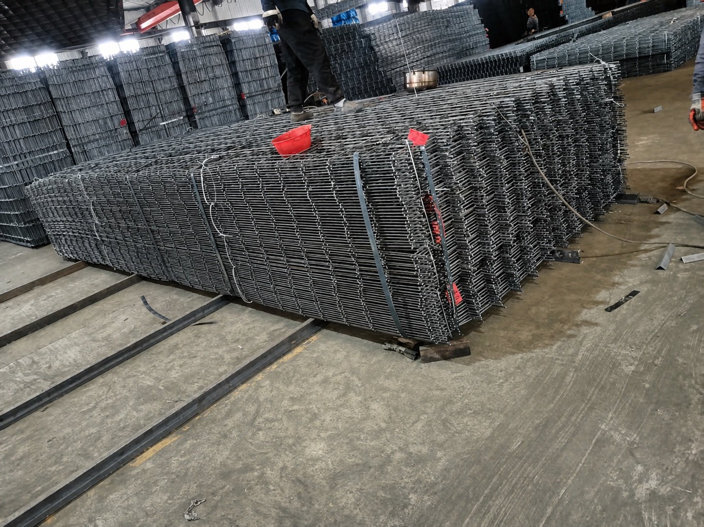 Reinforcing mesh bundles in production facility