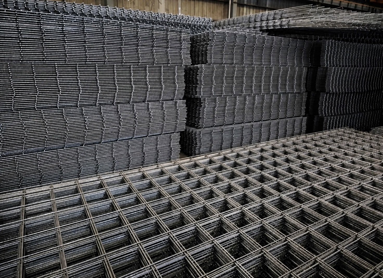 Reinforcing mesh range stored on factory floor